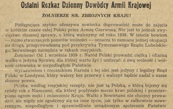 Order to dissolve the Home Army given by Home Army Commander-in-Chief General Leopold Okulicki